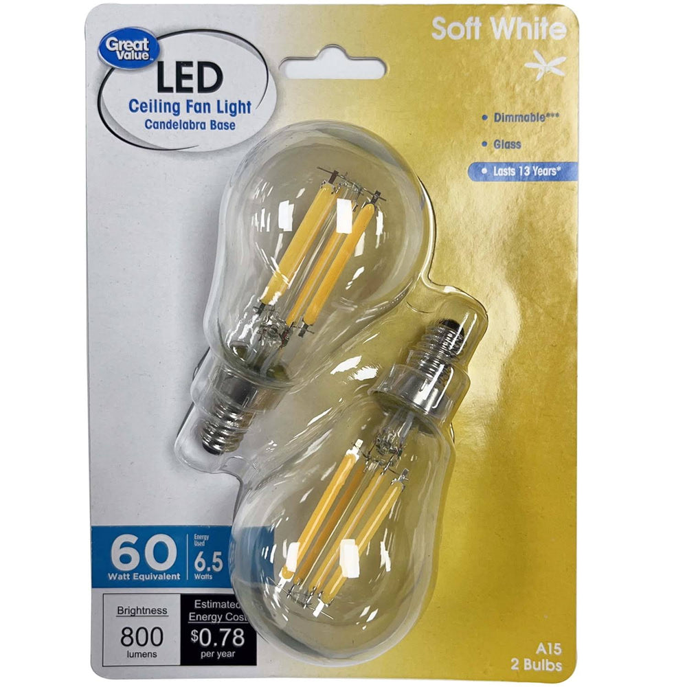 Great Value Multi-Use LED Light Bulbs, 60W, Soft White, 2 Count